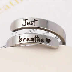 Silver Spiral "Just Breathe" Heart Ring