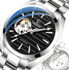 Men's Automatic Hollow Mechanical Watch – Open-Heart Dial, Leather Strap