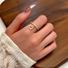 Diamond-Embedded Love Pendant Ring for Women