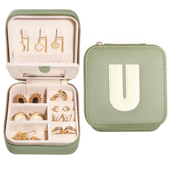 S.Leaf Initial Travel Jewelry Case – Personalized Jewelry Organizer Box for Women (Letter U)