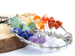 Tree of Life Chakra Necklace - 7 Natural Gemstone Healing Crystal Pendant