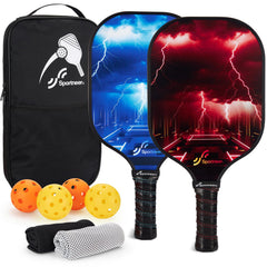 Sportneer Pickleball Paddle Set of 2 – Lightweight Fiberglass with Balls, Towels & Bag