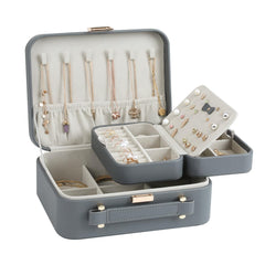 V-LAFUY Large Travel Jewelry Case with Handle – 2-Layer Jewelry Organizer Box for Women (Modern Grey)