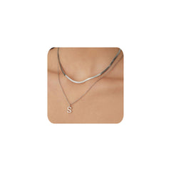 Silver "S" Initial Necklace for Women – 14K Gold Plated Herringbone Choker