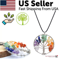 Tree of Life Chakra Necklace - 7 Natural Gemstone Healing Crystal Pendant
