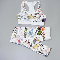 Women's Floral Print Yoga Set | Sports Bra & Leggings Workout Outfit