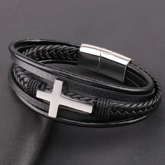 Men's Retro Braided Leather & Steel Bracelet