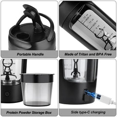 Electric Portable Protein Shaker Bottle – USB Rechargeable Blender