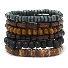 Men's Multi-Layer Wooden Bead Bracelet Set