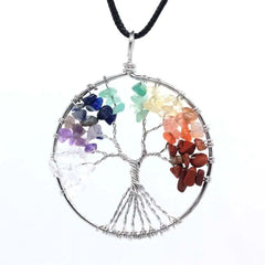 Tree of Life Chakra Necklace - 7 Natural Gemstone Healing Crystal Pendant
