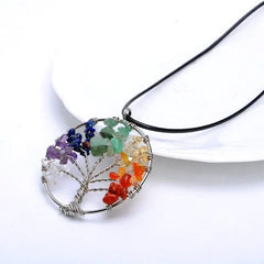 Tree of Life Chakra Necklace - 7 Natural Gemstone Healing Crystal Pendant