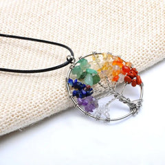 Tree of Life Chakra Necklace - 7 Natural Gemstone Healing Crystal Pendant