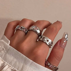 Love Heart Eight-Pointed Star Ring Set