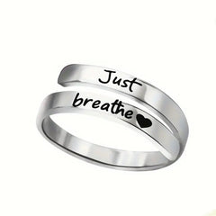 Silver Spiral "Just Breathe" Heart Ring