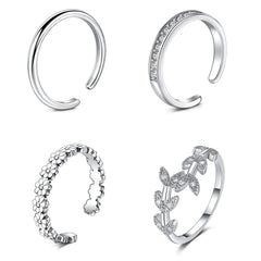 Silver Toe Rings for Women - 4 Piece Adjustable Beach Foot Jewelry Set