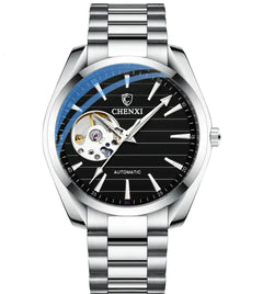 Men's Automatic Hollow Mechanical Watch – Open-Heart Dial, Leather Strap
