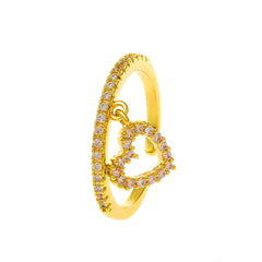 Diamond-Embedded Love Pendant Ring for Women