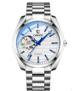 Men's Automatic Hollow Mechanical Watch – Open-Heart Dial, Leather Strap